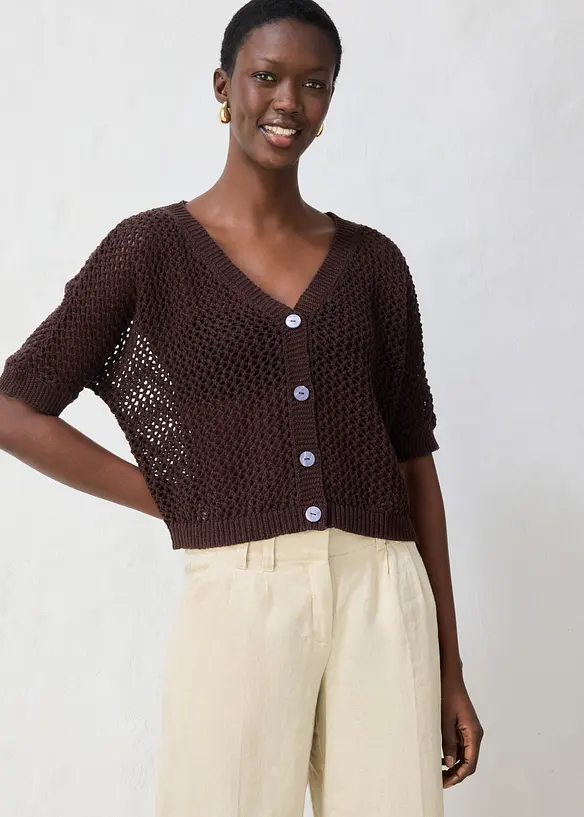 H&aring;lm&ouml;nstrad cardigan med lin, bonprix