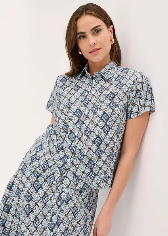 Kort&auml;rmad blus i viskosmix, bonprix