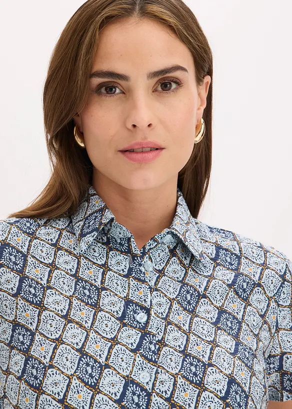 Kort&auml;rmad blus i viskosmix, bonprix