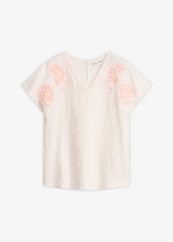 Blus med blombroderi, bonprix