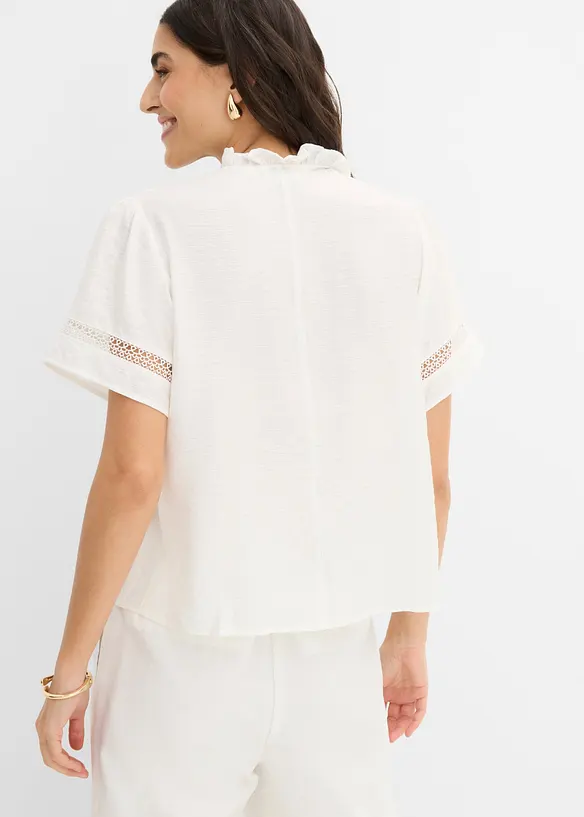Kort&auml;rmad blus med spetsinf&auml;llning, bonprix