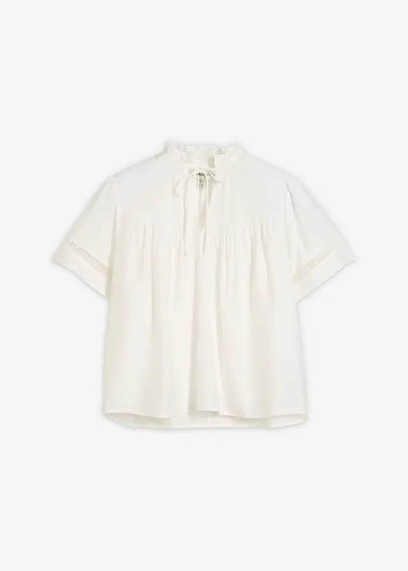 Kort&auml;rmad blus med spetsinf&auml;llning, bonprix