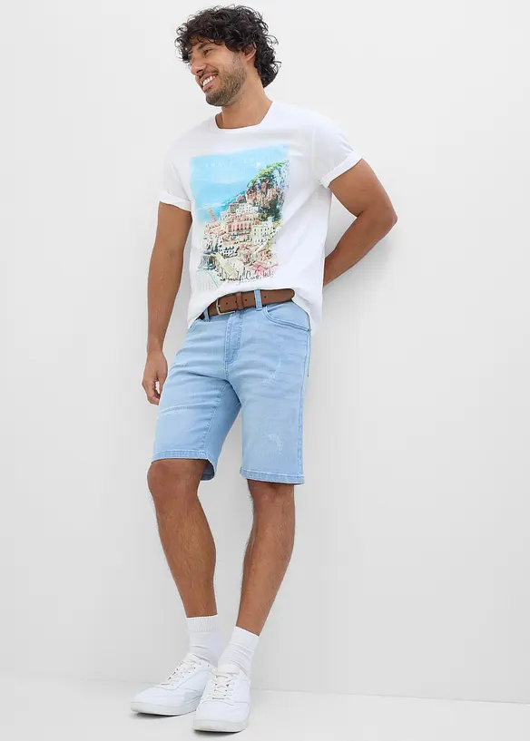 Jeansshorts med res&aring;r i midjan, Regular Fit, bonprix