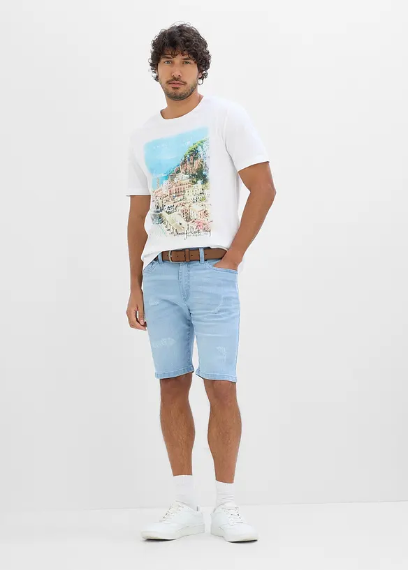 Jeansshorts med res&aring;r i midjan, Regular Fit, bonprix