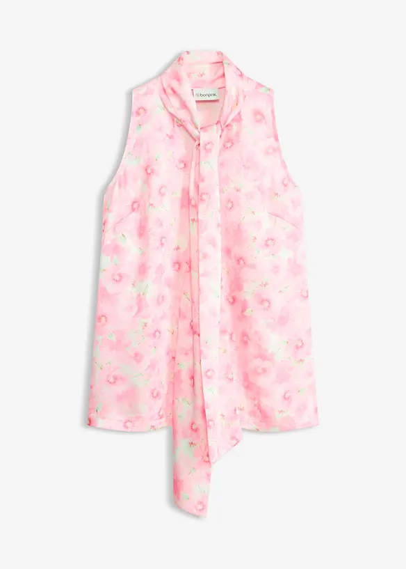Knytblus av glansig satin med knytdetalj, bonprix