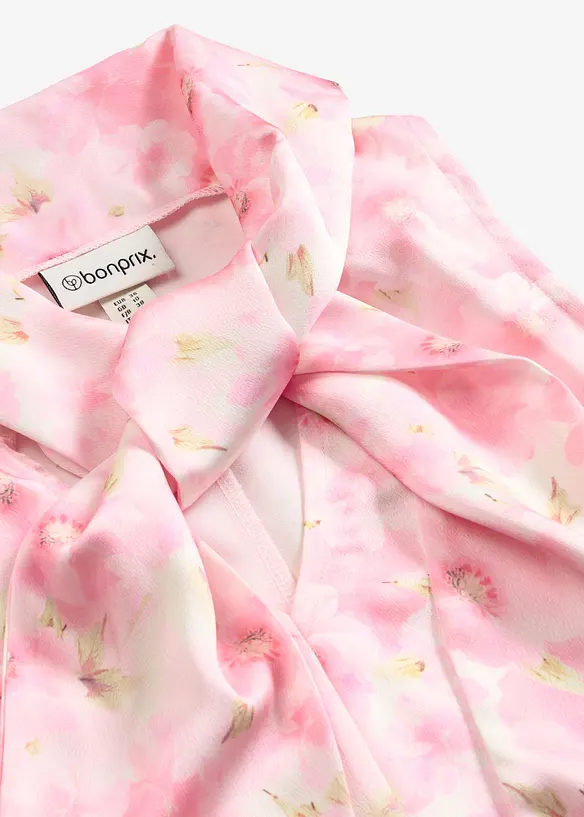 Knytblus av glansig satin med knytdetalj, bonprix