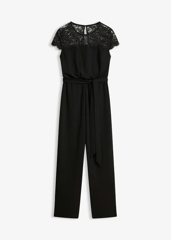 Jumpsuit i fintr&aring;dig jersey med spets, bonprix