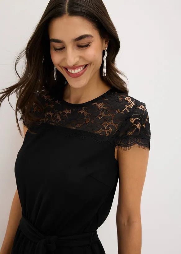 Jumpsuit i fintr&aring;dig jersey med spets, bonprix