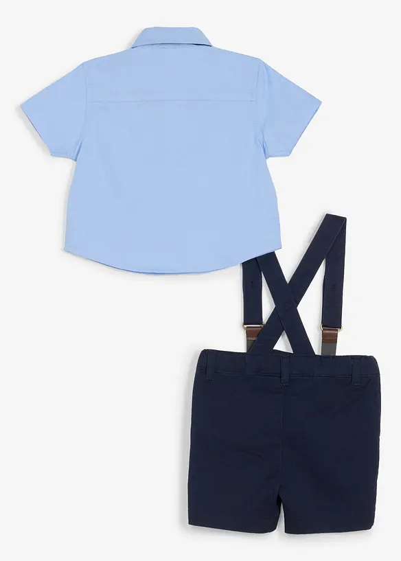 Set med kort&auml;rmad skjorta, shorts, h&auml;ngslen och fluga (4 delar), bonprix