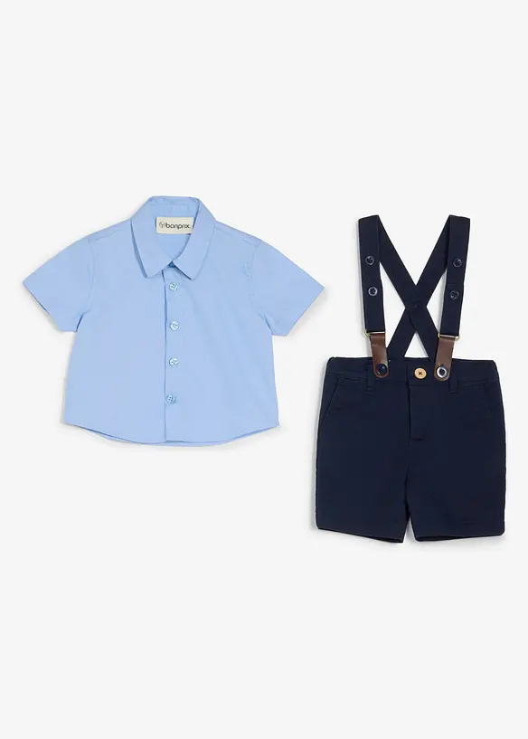 Set med kort&auml;rmad skjorta, shorts, h&auml;ngslen och fluga (4 delar), bonprix