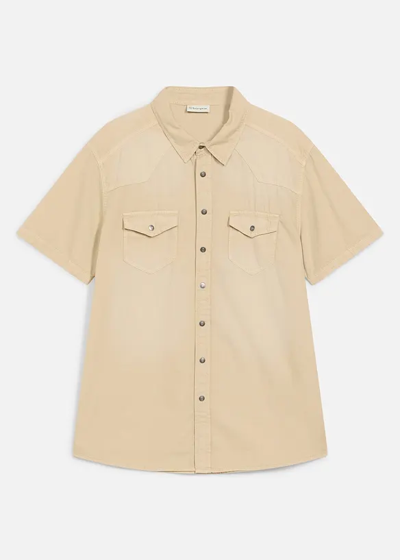 Jeansskjorta, kort&auml;rmad av f&auml;rgad denim, Slim fit, bonprix