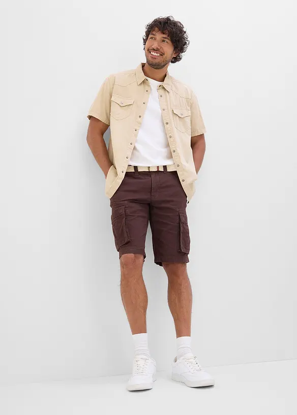 Jeansskjorta, kort&auml;rmad av f&auml;rgad denim, Slim fit, bonprix