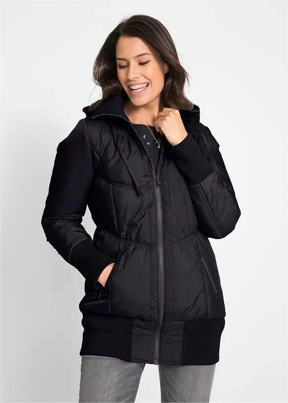 T&auml;ckjacka med bred res&aring;r i nederkanten och luva, bonprix