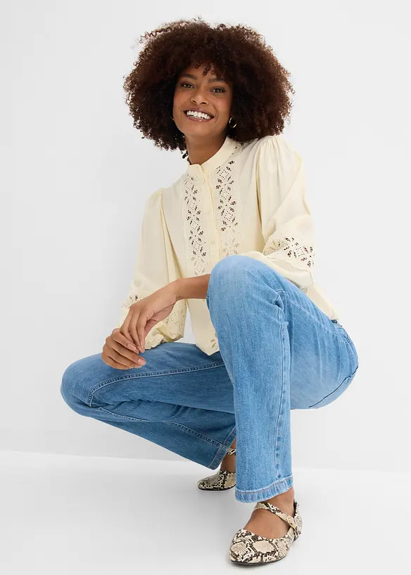 Straight Jeans Mid Waist, med bekv&auml;m midja, bonprix