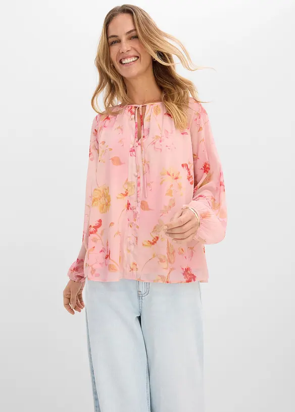 Chiffongblus med knytband, bonprix