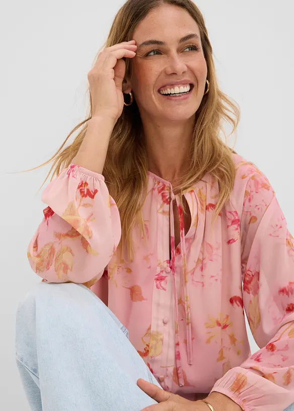 Chiffongblus med knytband, bonprix