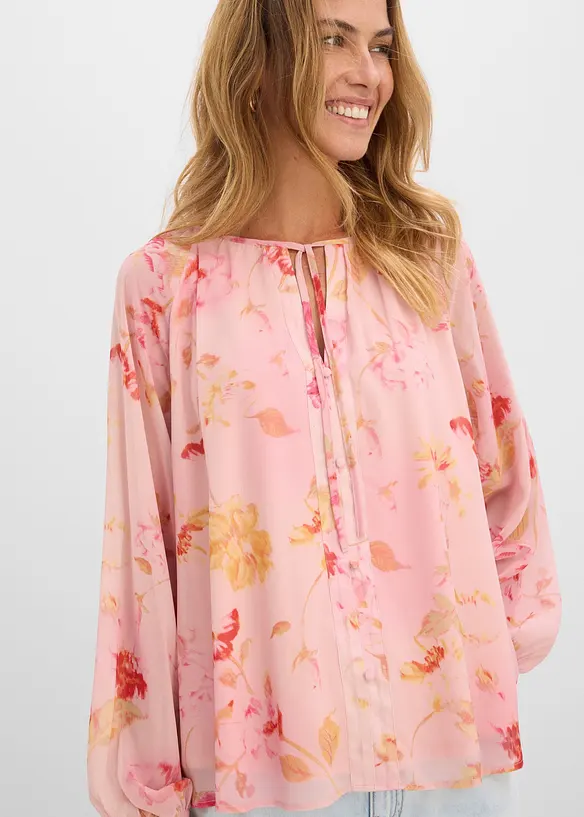 Chiffongblus med knytband, bonprix