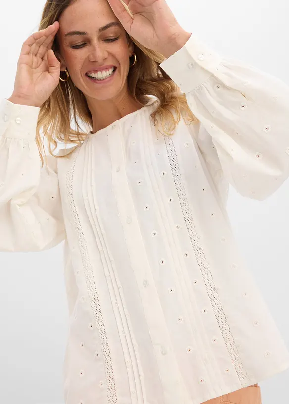 Blus av poplin med struktur, bonprix