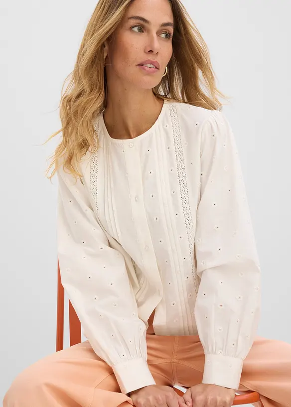 Blus av poplin med struktur, bonprix