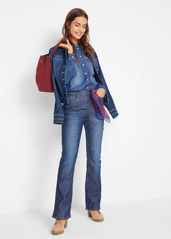 Fodrade jeans med Bootcut och High Waist, bonprix