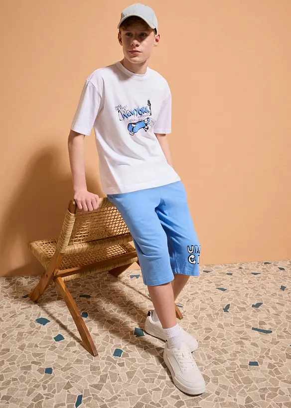 T-shirt och jerseybermudas med avslappnad passform (2 delar), ekologisk bomull, bonprix