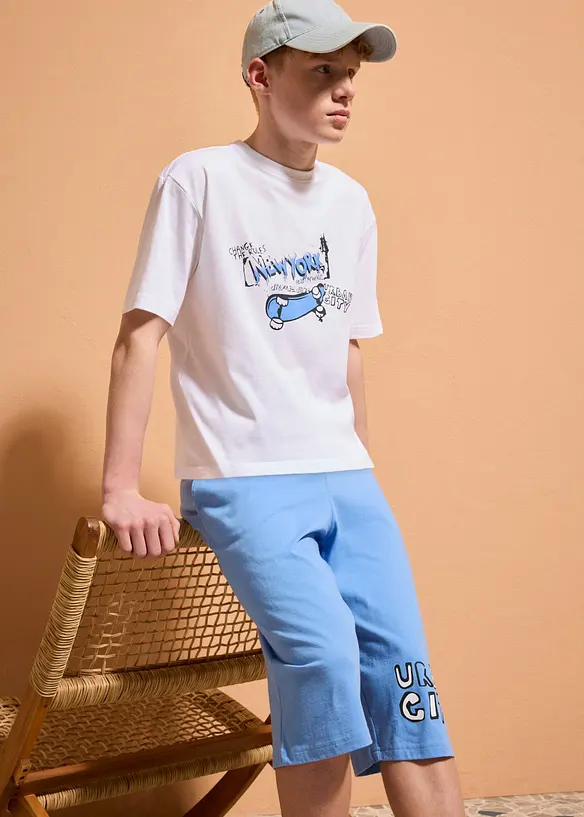 T-shirt och jerseybermudas med avslappnad passform (2 delar), ekologisk bomull, bonprix