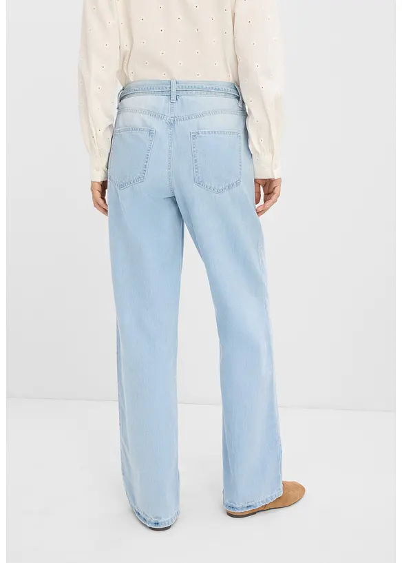 Wide Leg Jeans, Mid Waist, med knytsk&auml;rp, bonprix