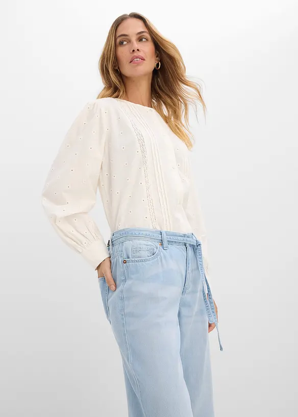 Wide Leg Jeans, Mid Waist, med knytsk&auml;rp, bonprix