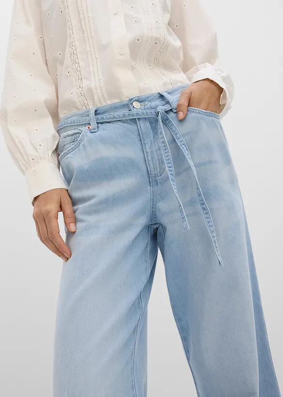 Wide Leg Jeans, Mid Waist, med knytsk&auml;rp, bonprix