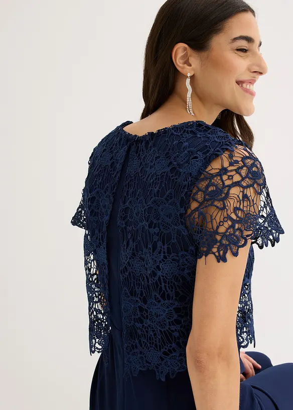 Jumpsuit av stabil trik&aring; med spets, bonprix