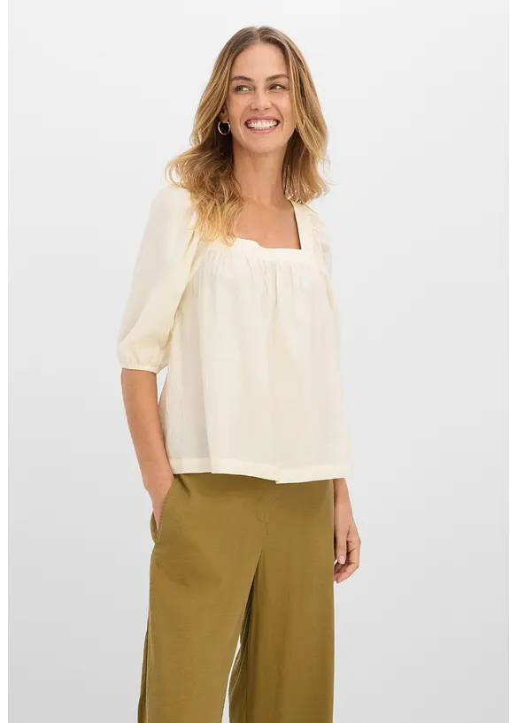 Blus av krinklat material med struktur, bonprix