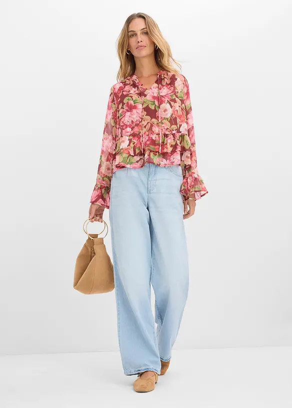 Chiffongblus med volanger, bonprix