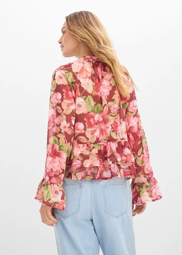 Chiffongblus med volanger, bonprix
