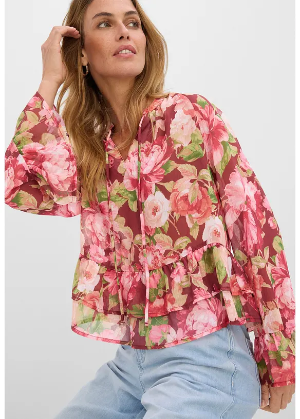 Chiffongblus med volanger, bonprix