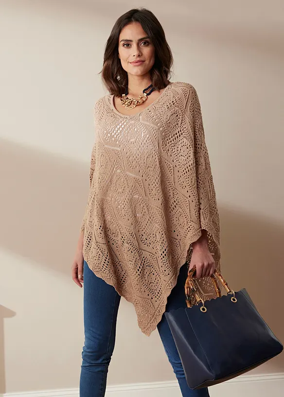 Poncho med virkad look, bonprix
