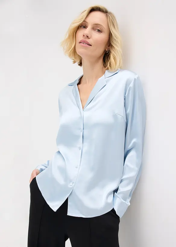 Satinblus med krage och slag, bonprix