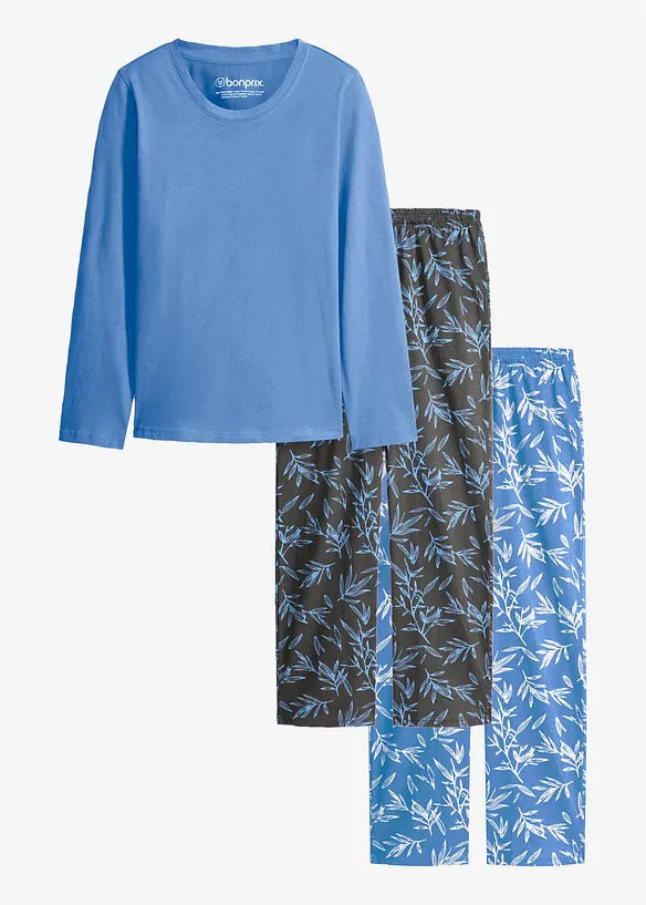 Pyjamas med 2 underdelar och &ouml;verdel (set i 3 delar), bonprix