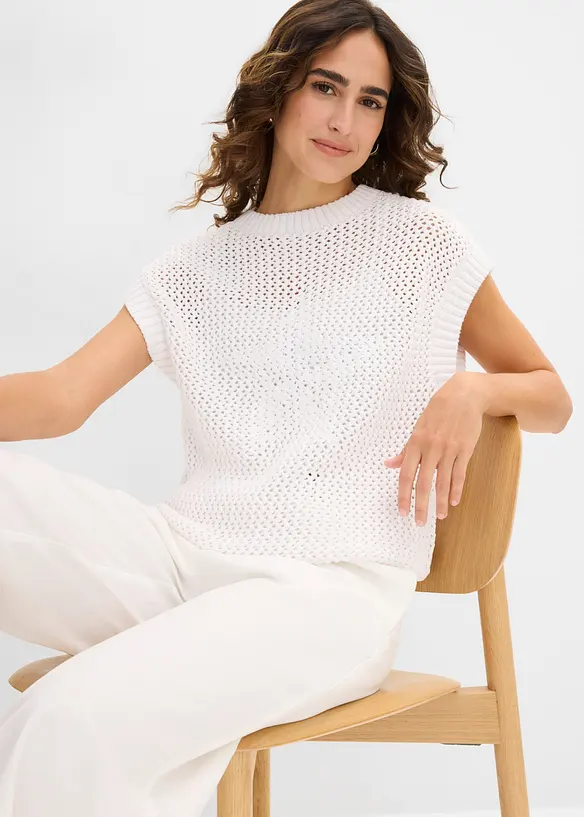 Stickad topp i bomull, bonprix