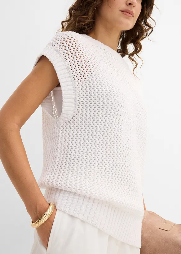 Stickad topp i bomull, bonprix