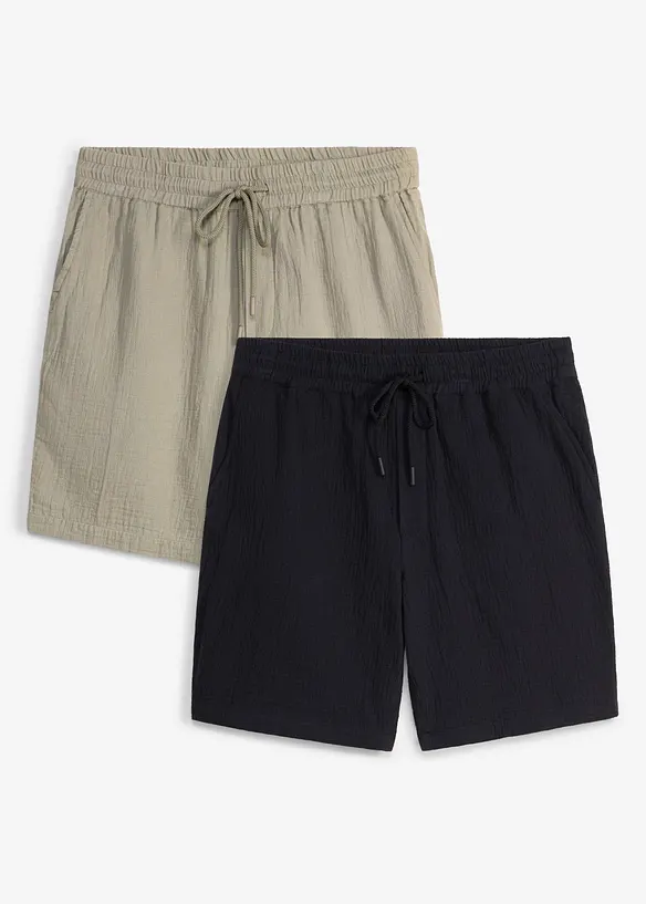 Shorts i bomullsmuslin (2-pack), bonprix