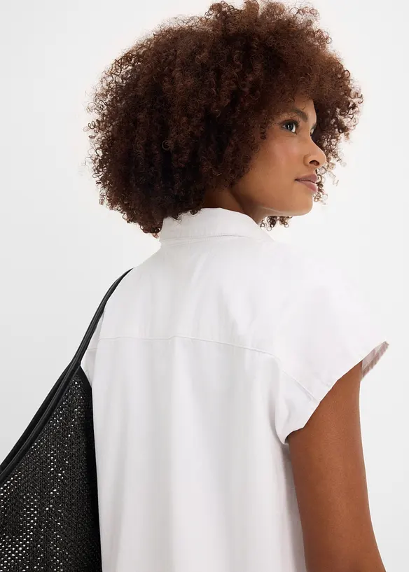 Kort jeansblus i fyrkantig modell, bonprix
