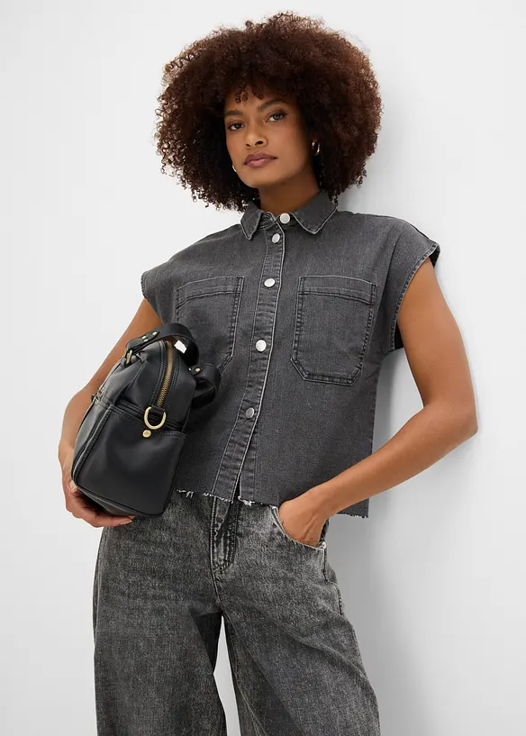 Kort jeansblus i fyrkantig modell, bonprix