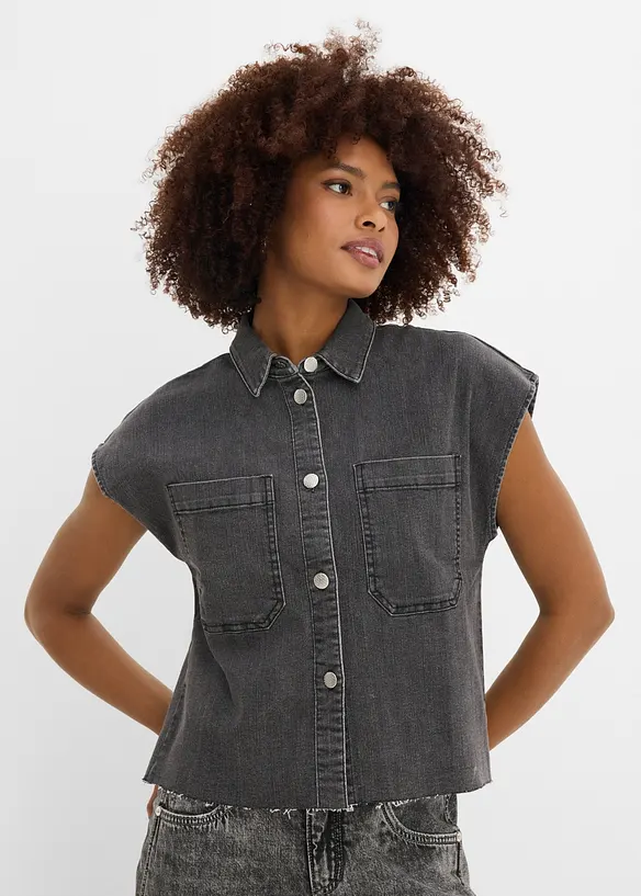 Kort jeansblus i fyrkantig modell, bonprix