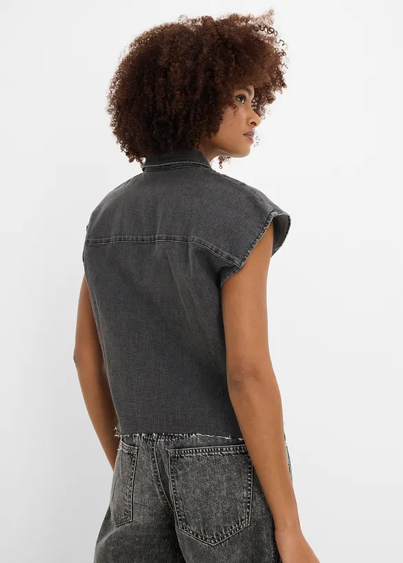 Kort jeansblus i fyrkantig modell, bonprix