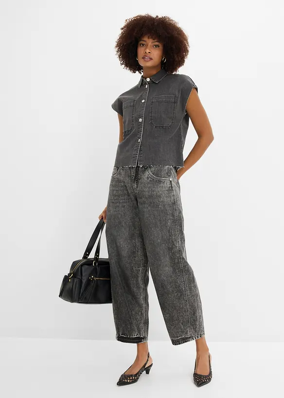Kort jeansblus i fyrkantig modell, bonprix