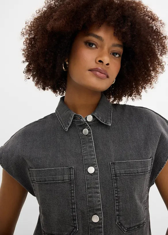 Kort jeansblus i fyrkantig modell, bonprix