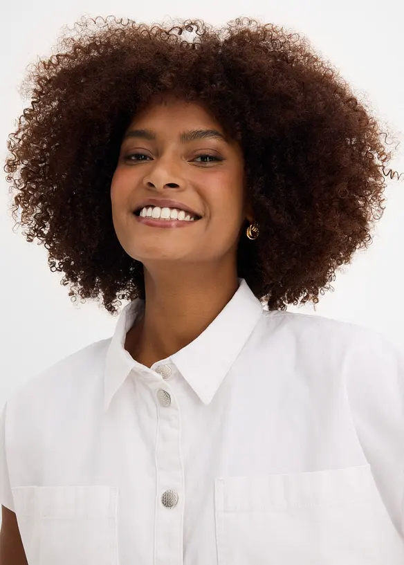 Kort jeansblus i fyrkantig modell, bonprix