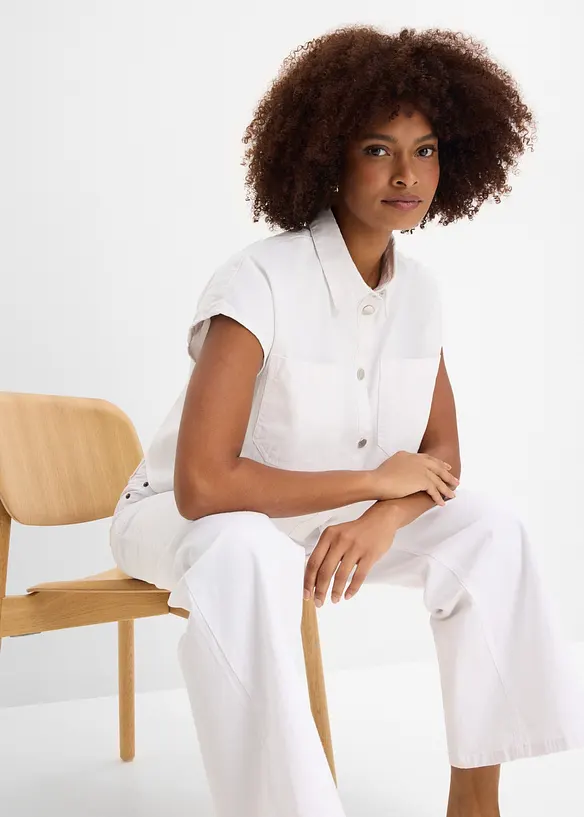 Kort jeansblus i fyrkantig modell, bonprix