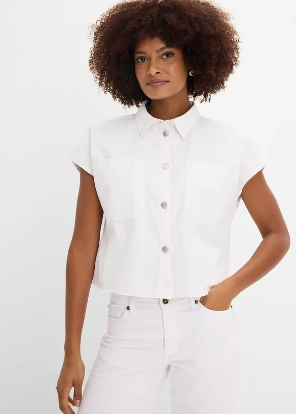 Kort jeansblus i fyrkantig modell, bonprix