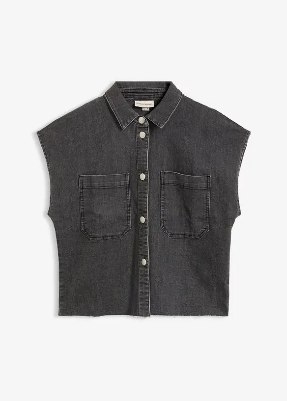 Kort jeansblus i fyrkantig modell, bonprix